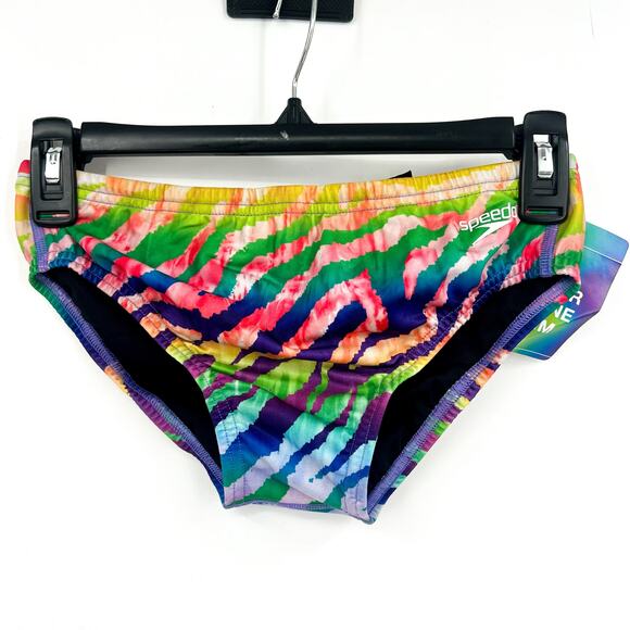 SPEEDO Men's Pride One Brief Swimsuit Size 30 Rainbow Animal Fever UPF 50+ NWT - Picture 1 of 11